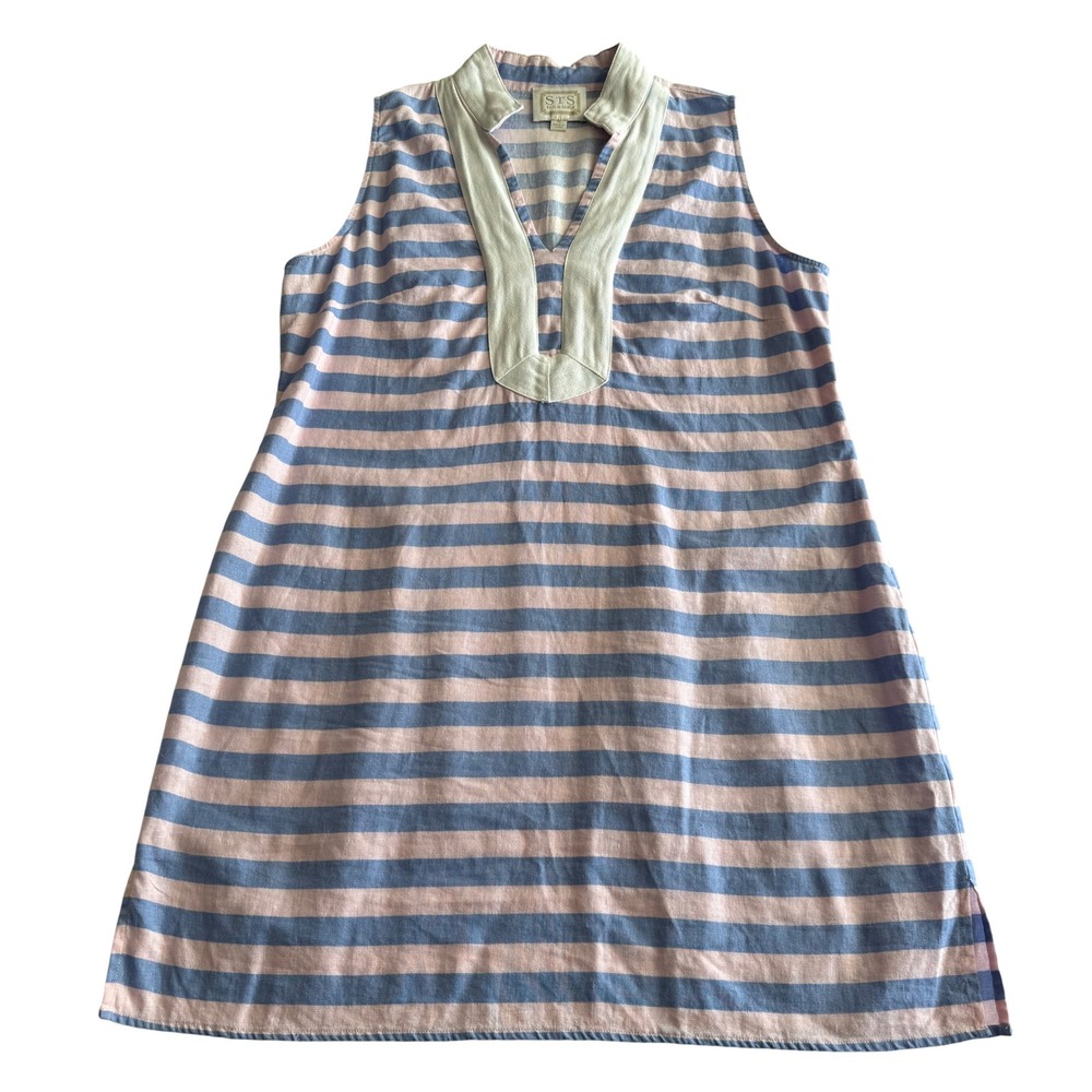 STS Sail to Sable Linen Blend Blue Pink Stripe A Line Tunic Beach Dress XL